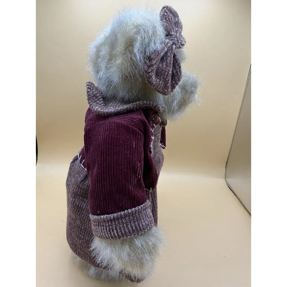 Vintage Plush Teddy Bear Burgundy Jacket Pink Dress Bow Purse 11” Stuffed Animal